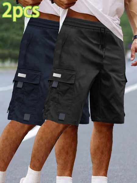 Set of 2 Men'S Summer Casual Woven Strap Cargo Shorts