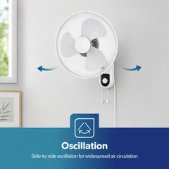16 Inch Wall Fan Remote Control Oscillating 3 Speed 45W White