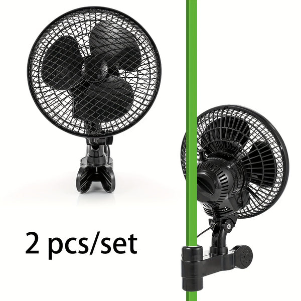 2pcs Plant Tent Clip-On Fan, Featuring a Newly Designed Long-Life EC Motor, Dual-Speed Adjustable Fan, 90° Rotation, 22Cm Diameter, Ideal for Hydroponic Systems And Circulation Cooling in Grow Rooms