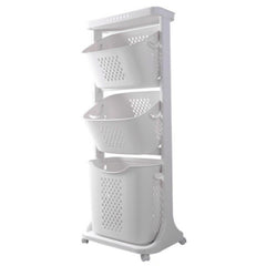 1pc, White Triple Layered, Bathroom Dirty Clothes Sorting Storage Basket, Household Multi-Purpose Laundry Changing Storage Basket, Fruit And Vegetable Snack Toy Storage Basket, Large Capacity to Save Space, with 4 Swivel Wheels, Smooth And Flexible Moveme
