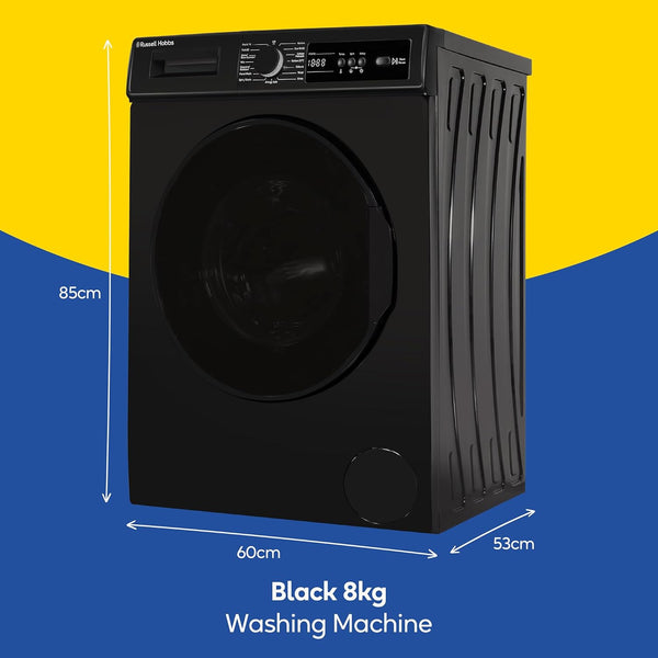 Russell Hobbs Freestanding Washing Machine, 8Kg Capacity, 1400 Rpm, 15 Programmes, Eco Technology, Rapid Wash Cycles, Black, RH814W111B