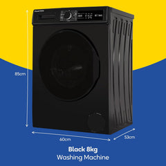 Russell Hobbs Freestanding Washing Machine, 8Kg Capacity, 1400 Rpm, 15 Programmes, Eco Technology, Rapid Wash Cycles, Black, RH814W111B