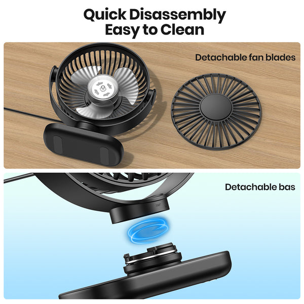 TOPK Mini USB Desk Fan, 3-Speed Adjustable Airflow, Low Noise Quiet Operation, 360° Flexible Rotation, Compact Portable Design for Home, Office & Bedroom