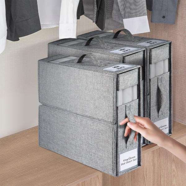 Foldable bed sheet storage box, wardrobe storage box with handle and window, suitable for storing bed sheets, blankets, towels