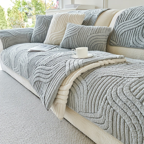 1pc Plush Non-Slip Sofa Cover, Modern Luxury, Pet-Friendly, Breathable, Fashionable Home Decor