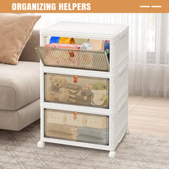 Storage Boxes with Lid - 3/4/5 Tier Plastic Storage Box with Lid, Stackable Storage Boxes with Wheels, Storage Drawers with Front Door, Plastic Box for Home and Office, White
