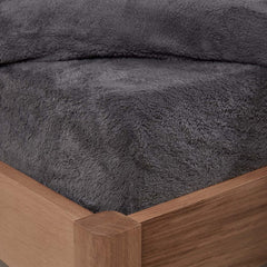 Brentfords Teddy Fleece Fitted Bed Sheet Plain Thermal Warm Soft Luxury Bedding, Charcoal Grey - Double