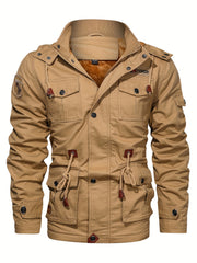2025 New Winter Casual Multi-Pocket Workwear Hooded Men's Jacket with Lining, Mid-Length with Detachable Hood