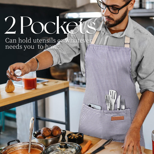 2PC Classic Design Striped Apron, Unisex Simple Criss Cross Apron For Kitchen Home Restaurant Coffee Shop Barbecue, Men's Workwear And Protective Clothing