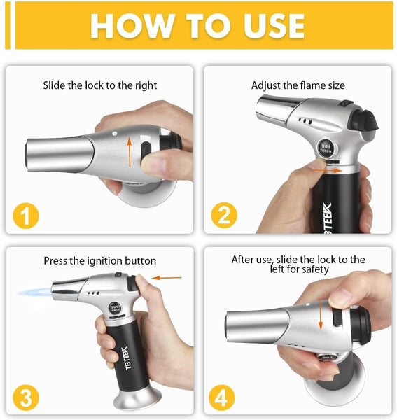Tbteek Blow Torch, Fit All Tanks Kitchen Blow Torch with Safety Lock & Adjustable Flame for Cooking, BBQ, Baking, Brulee, Creme, DIY Soldering(Butane Not Included)