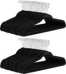 Amazon Basics Slim Velvet Non-Slip Suit Hangers - 30-Pack, Black/Silver