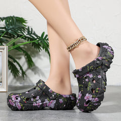 Women'S Floral Print Thick Sole Clogs, Dual-Use Adjustable Strap EVA Garden Shoes, Non-Slip Thick Sole, Summer Beach Wear, Women Shoes
