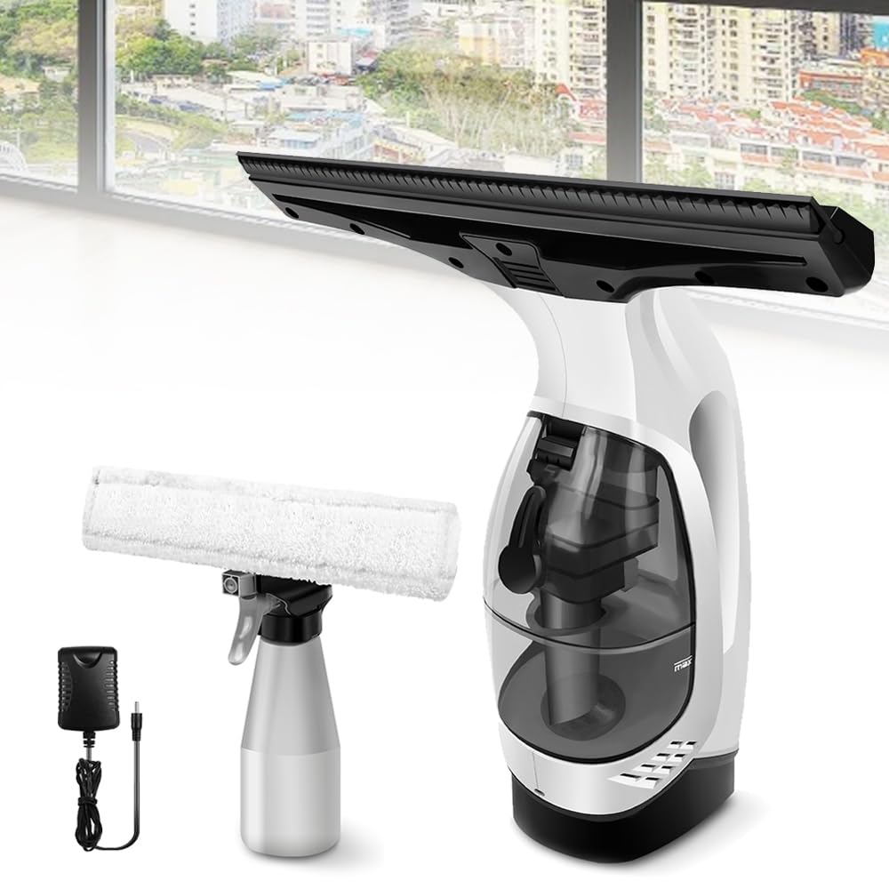 Cordless Window Vacuum Electric Window Squeegee 300ml Spray Bottle 3 in 1 for Spray Wipe Suck up Water, Cordless Vac Cleaner Tool for Windows, Tiles, Glass, Mirror and Countertops