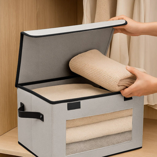 5 Packs Foldable Storage Bins with Lids 39*25*25cm Cube Organizer Baskets with Clear View Window & Handles, Fabric Storage Cubes for Closet, Shelf & Home Organization