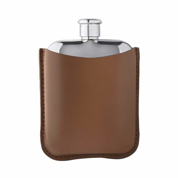 Fred Bennett Stainless Steel Brown Leather Hip Flask, Personalisation Available