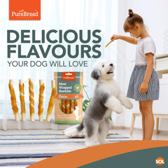 Pure Breed 50 Pack Chicken Dog Treats | Rawhide Twist Chew Sticks for Dogs & Puppies | Meaty Twist Dog Chews in Savoury Chicken Flavour | Low Fat, High Protein Dog Snacks | Long Lasting Puppy Chews for Training Rewards, Travel & Boredom Busting Indoor or
