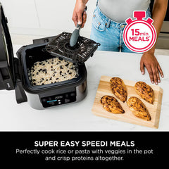 Ninja ON500UK Speedi 12 in 1 Multi Cooker, Air Fryer & Slow Cooker in Black Steel
