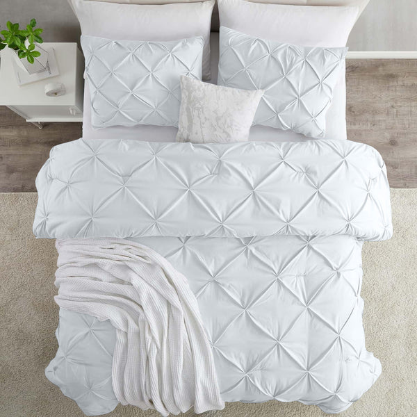 3pcs Pintuck Duvet Cover Set – Reversible Pinch Pleat Design with Pillowcases, Soft & Breathable Microfiber, Button Closure & Corner Ties, Machine Washable, Perfect for Bedroom or Guest Room – All Season