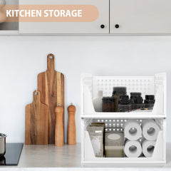Set of 4 Stackable Foldable Wardrobe Storage Box Organizer, Plastic White Wardrobe Shelves Closet Organiser Box, Pull Out Like a Drawer, Suitable for Home, Bedroom, Kitchen (Easy Open and Folding)