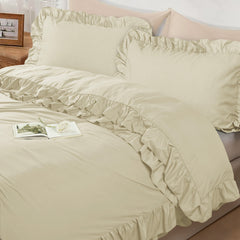 3-Piece Ruffle Frilled Duvet Cover Set – Soft, Comfortable Bedding with Pillowcases, Button Closure, Elegant Layered Design