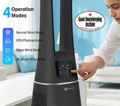Puremate 2-In-1 Bladeless Tower Fan & Air Purifier with HEPA Filter, 10 Speed Settings, Portable Ultra Quiet Standing Fan with Remote Control, Digital Display, Powerful Air Cooling for Home & Office