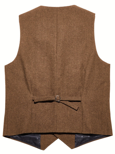 Men'S Vest Retro Fashion Groom Wedding Party Vest Men'S Herringbone Casual Business Waistcoat
