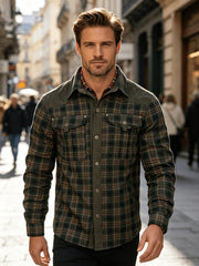 Men's Premium Plaid Jacket - Casual Polyester, Button-Up with Collar for Spring/Fall