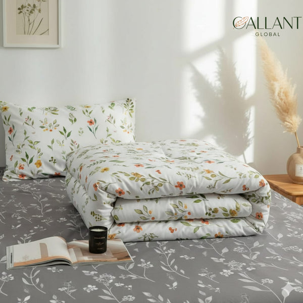 Printed Floral Duvet Sets 100% MicroFiber Super Soft Bedding Sets Button Closure With 2 Pillowcase Reversible Multicolored Duvet Covers Set