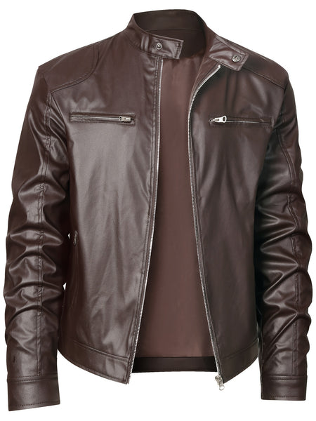 New Autumn/Winter Men's Jacket, European/American Style Motorcycle Jacket, Men's Stand Collar Windproof Winter Outerwear