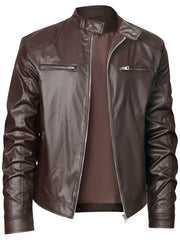 New Autumn/Winter Men's Jacket, European/American Style Motorcycle Jacket, Men's Stand Collar Windproof Winter Outerwear