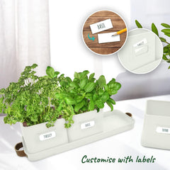Herb Pots for Kitchen Windowsill - Set of Herb Planter Indoor with Leather Handled Tray - Ideal for an Indoor Herb Garden, Plants and Flowers - Labels Included