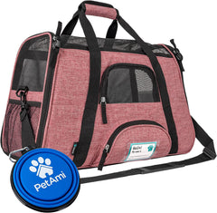 Petami Airline Approved Pet Carrier for Cat, Soft Sided Dog Carrier for Small Dogs, Cat Travel Supplies Accessories for Indoor Cats, Ventilated Pet Carrying Bag Medium Large Kitten Puppy, Large Pink