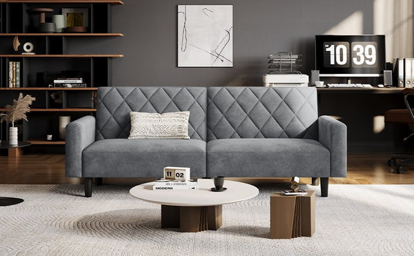 Costoffs 3-in-1 Velvet Convertible Futon Sofa Bed Upholstered Futon Couch with Diamond Tufted Design