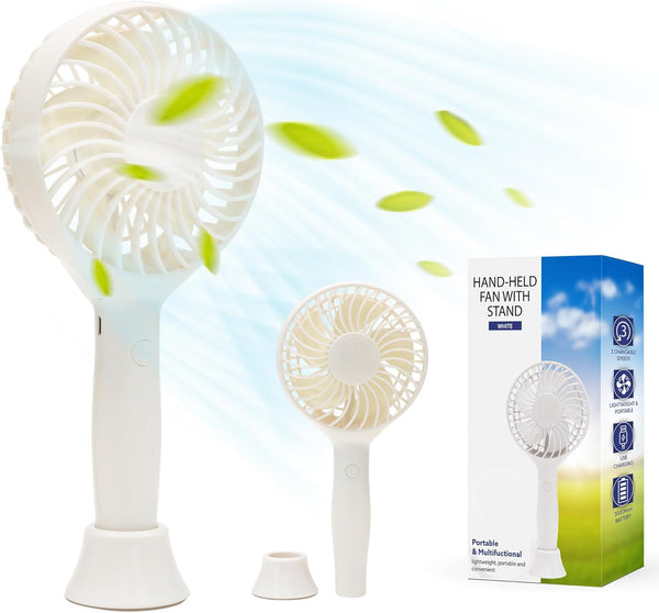 Tanness White/Black Handheld Fan with 3 Speeds - 3000 mAh USB Rechargeable Portable Mini Fan with Stand - Desk & Handheld Use