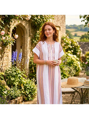 Women Boho Kaftan Dress Long Embroidered Beach Cover Up Lightweight Summer Kaftan Maxi Dress Loose Fit Swimwear Cover Up Holiday Beachwear Gandouri