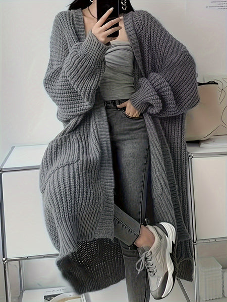Women's Elegant Casual Solid Color Cardigan - Medium-Length Open Front Blouse with Long Sleeves, Machine Washable Swe Coat for Fall/Winter Daily Wear & for travel, Layering Piece under Jackets or Dresses