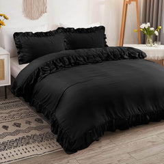 3-Piece Ruffle Frilled Duvet Cover Set – Soft, Comfortable Bedding with Pillowcases, Button Closure, Elegant Layered Design