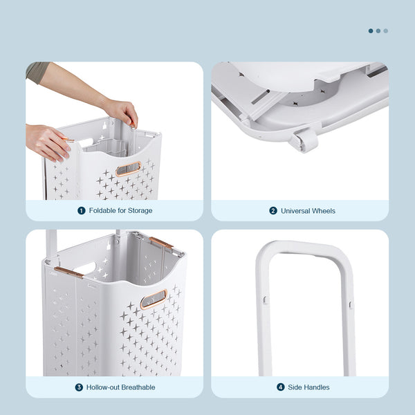Foldable Newspaper and Magazine Holder with Wheels Multi-purpose Living Room Organisational Basket, Laundry Basket with Wheels Trolley-style Laundry Basket, Hard-wearing and Duration-proven, High Load-bearing Capacity