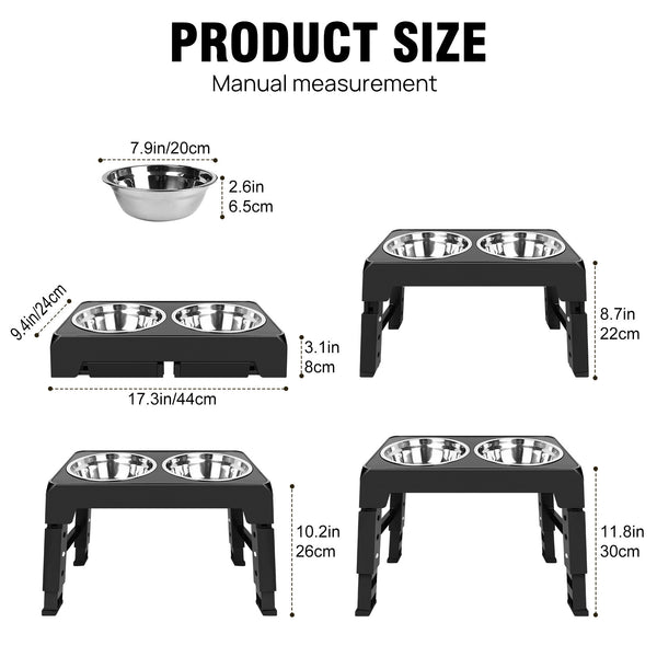 Dog Food Bowl Stand with 4 Customisable Heights | Dog Feeding Station Non-Slip Elevated Feeder for Improved Digestion | Fits 2 Standard Bowls