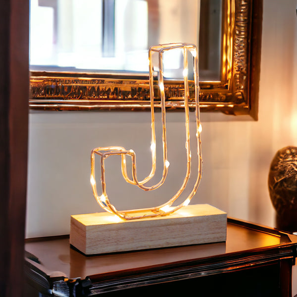 Light Up Letter | LED Alphabet Wire Frame Letter Lights | Rose Gold Copper Initials | Personalised Lighting | Battery Powered | For The Office Living Room Bedroom | Gift For Her