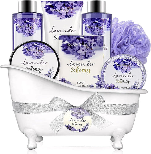 BODY & EARTH- 8 Pcs Lavender Gift Sets for Women, Includes Shower Gel, Bubble Bath, Spa Sets for Women Gifts, Birthday Gifts for Her, Valentines Gifts for Her