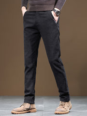 Autumn/Winter Men's Warm Casual Pants, Business Casual Slim-Fit Chenille Trousers, Solid Color