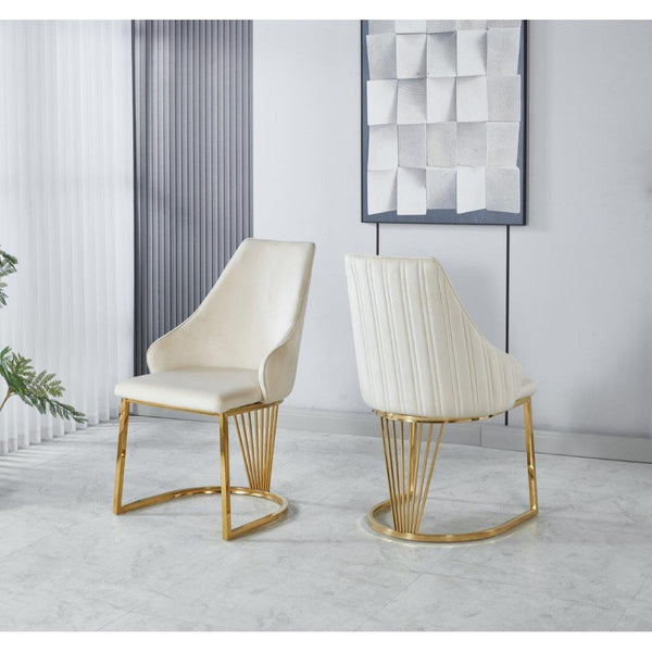 Set of 2 Modernique Velvet Upholstered Dining Chairs with Gold Metal Frame, Available in Black Grey and Cream