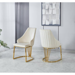 Set of 2 Modernique Velvet Upholstered Dining Chairs with Gold Metal Frame, Available in Black Grey and Cream