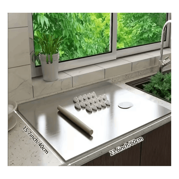 Shipping 1pc of Stainless Steel Cutting Board, a Sturdy Chopping Board Suitable for Meat, Fruits, Vegetables, Bread, And Baking, Featuring a Non-Slip Design with a Lip.