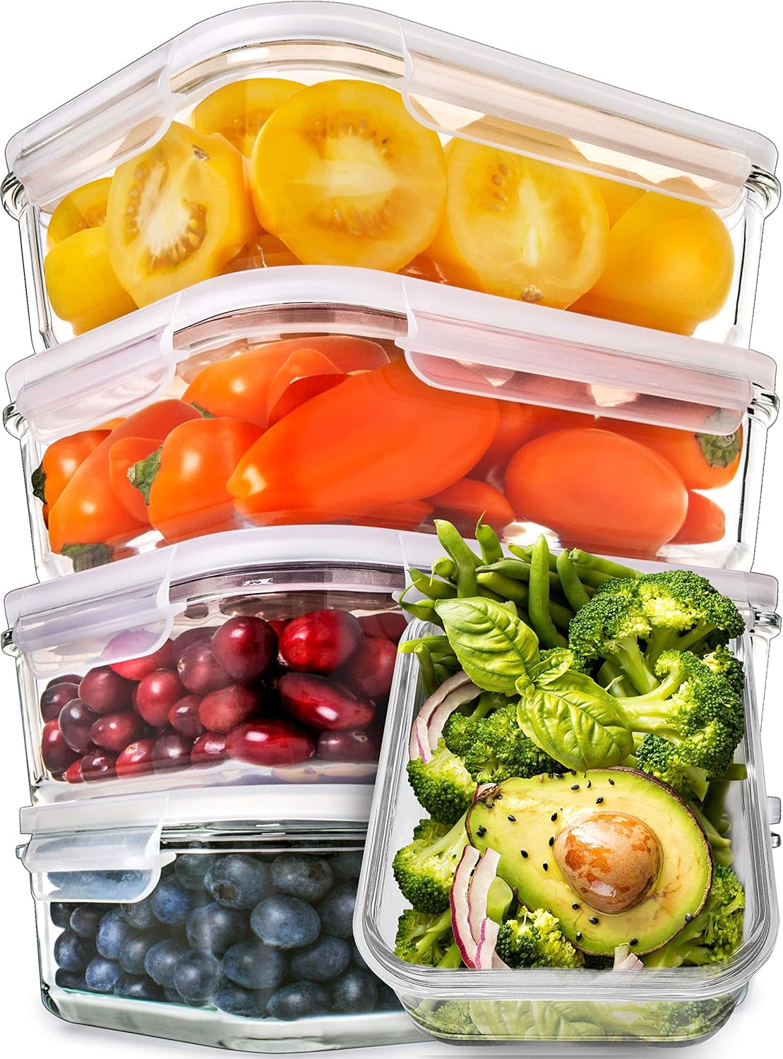 [5-Pack] Food Prep & Storage Glass Containers with Lids - Airtight Gla ...