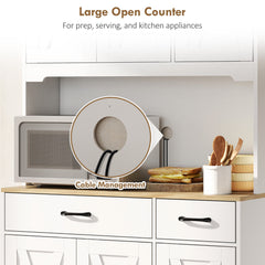 175 cm Tall Kitchen Pantry Cabinet with Microwave Stand, Farmhouse Kitchen Hutch, Freestanding Pantry Cupboard with 2 Drawers, 2 Adjustable Shelves and Cable Management, White