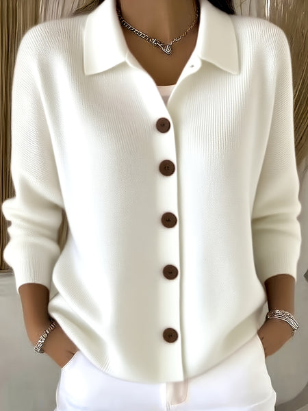 Button-Front Lapel Sweater Cardigan, New Autumn And Winter Solid-Color Casual Cardigan