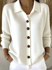Button-Front Lapel Sweater Cardigan, New Autumn And Winter Solid-Color Casual Cardigan