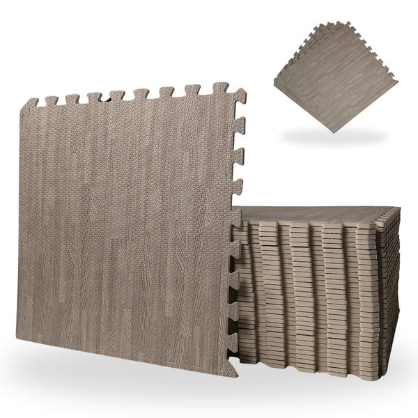 Samuel Alexander 12 Piece Grey Wood Effect EVA Foam Floor Protective Tiles Mats 60x60cm Each Set For Gyms, Kitchens, Garages, Camping, Kids Play Matting, Flooring Mats Set Covers 4.32 sqm (46.5 sq ft)